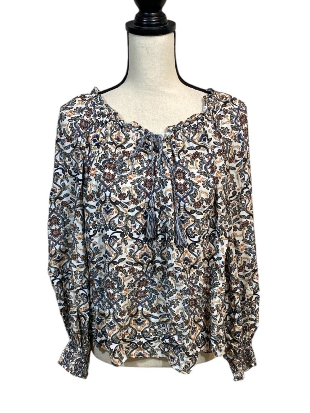Max Studio Long Sleeve Rayon Peasant Top Medium